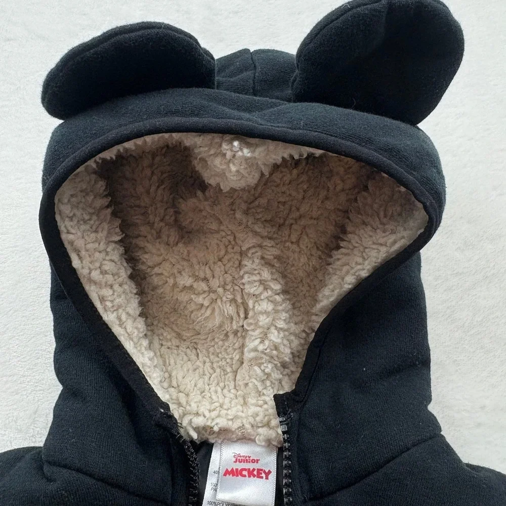 Disney Mickey Mouse Toddler 3T Vest‎ Red Plaid Hooded Sherpa Lined Cozy Playful